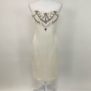 Marchesa Notte Silk Beaded Dress Ivory Strapless 10